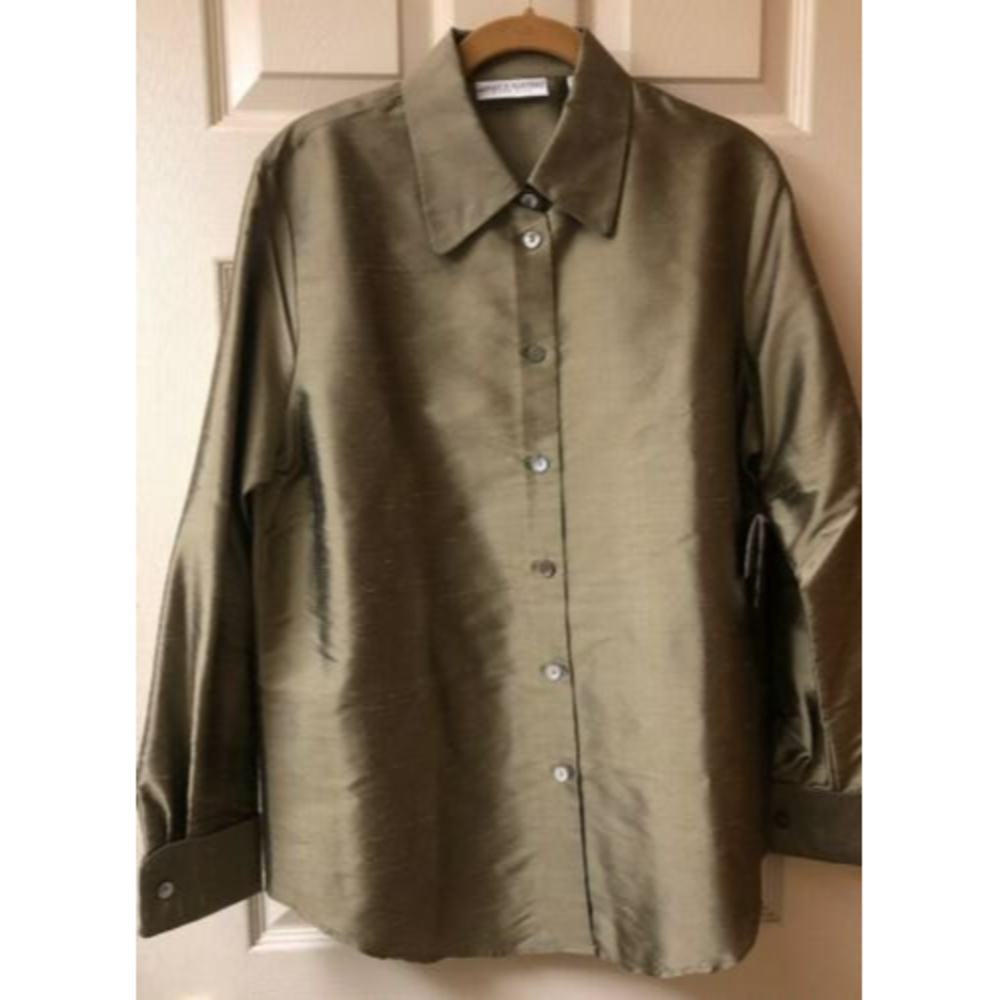 Valerie Stevens Pure Silk Green Long Sleeved Women's Blouse SZ6 New With Tags